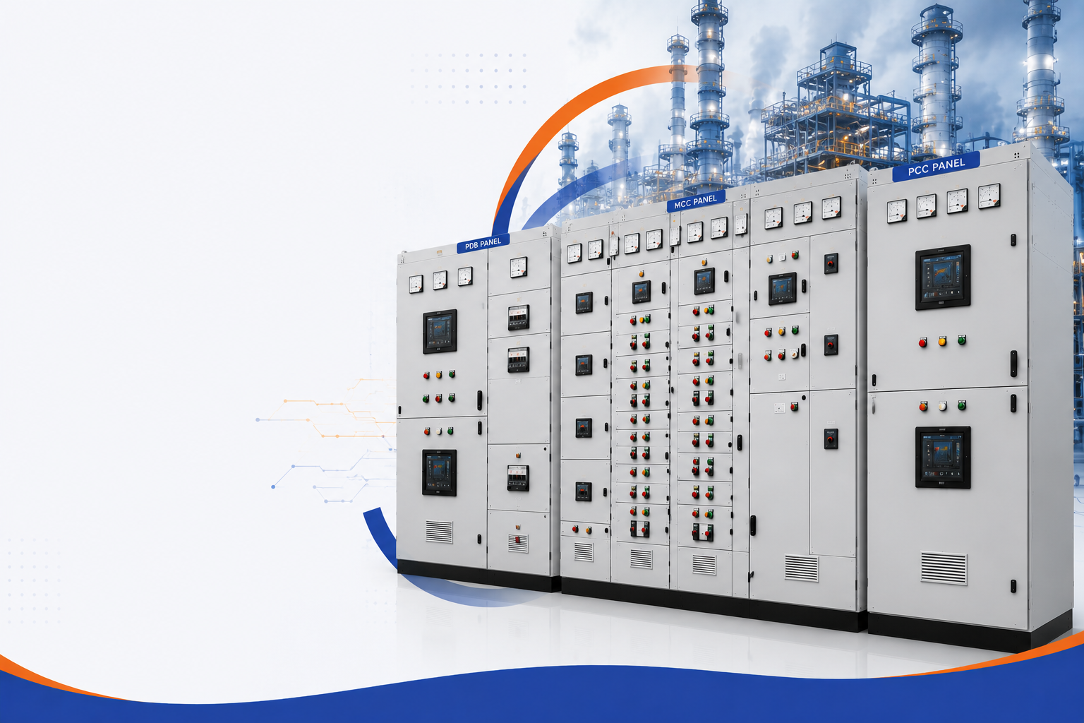 Boltech APFC and capacitor control panels with industrial plant background